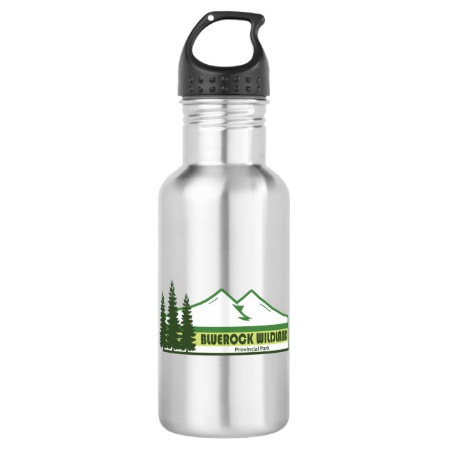 Bluerock Wildland Provincial Park Green Stripes Stainless Steel Water Bottle (Front)
