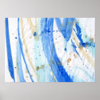 Blues 001 Abstract Watercolor Textured Paper Poster