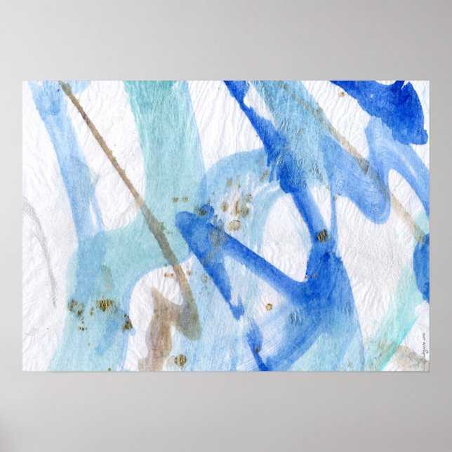 Blues 002 Abstract Watercolor Textured Paper Poster (Front)