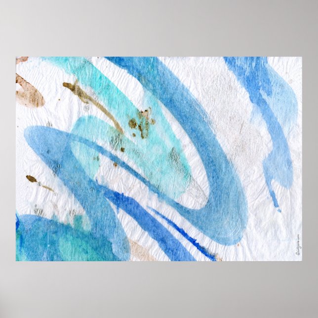 Blues 004 Abstract Watercolor Textured Paper Poster (Front)