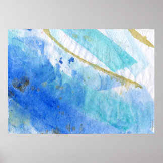 Blues 005 Abstract Watercolor Textured Paper Poster