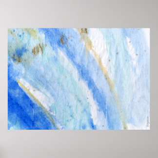 Blues 007 Abstract Watercolor Textured Paper Poster