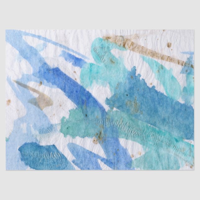 Blues 008 Abstract Watercolor Painted Tissue Paper (Front)