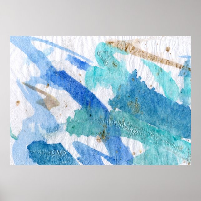 Blues 008 Abstract Watercolor Textured Paper Poster (Front)