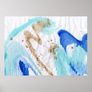 Blues 009 Abstract Watercolor Textured Paper Poster