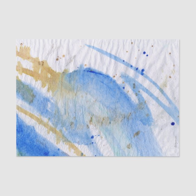 Blues 010 Abstract Watercolor Painted Tissue Paper (Front)