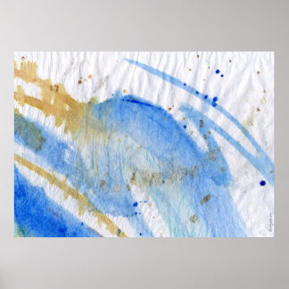Blues 010 Abstract Watercolor Textured Paper Poster