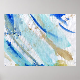 Blues 012 Abstract Watercolor Textured Paper Poster