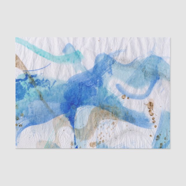 Blues 013 Abstract Watercolor Painted Tissue Paper (Front)