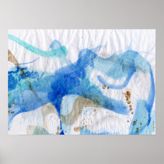 Blues 013 Abstract Watercolor Textured Paper Poster