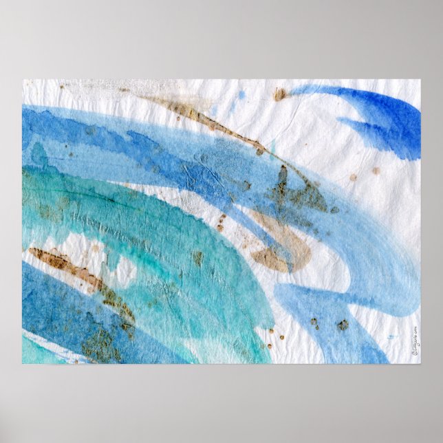 Blues 014 Abstract Watercolor Textured Paper Poster (Front)
