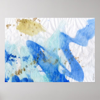 Blues 015 Abstract Watercolor Textured Paper Poster