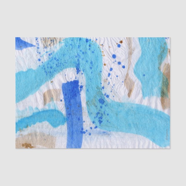 Blues 017 Abstract Watercolor Painted Tissue Paper (Front)