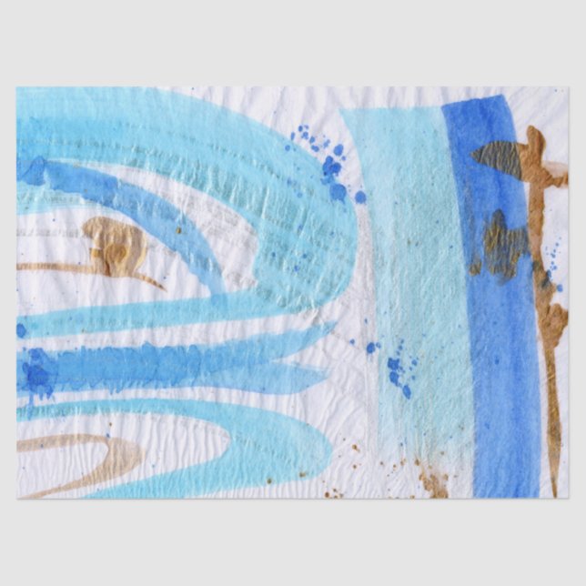 Blues 018 Abstract Watercolor Painted Tissue Paper (Front)
