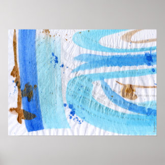 Blues 018 Abstract Watercolor Textured Paper Poster