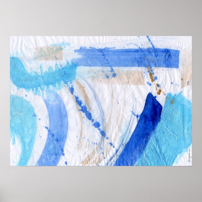 Blues 022 Abstract Watercolor Textured Paper Poster (Front)
