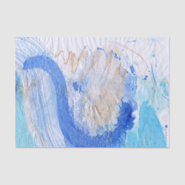Blues 023 Abstract Watercolor Painted Tissue Paper (Front)