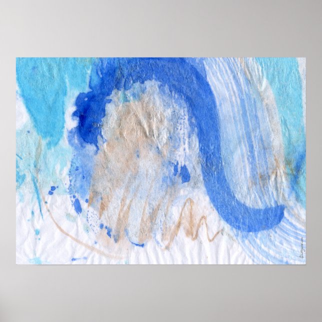 Blues 023 Abstract Watercolor Textured Paper Poster (Front)