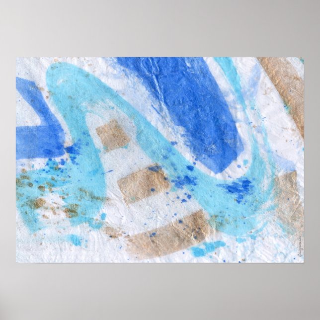 Blues 024 Abstract Watercolor Textured Paper Poster (Front)