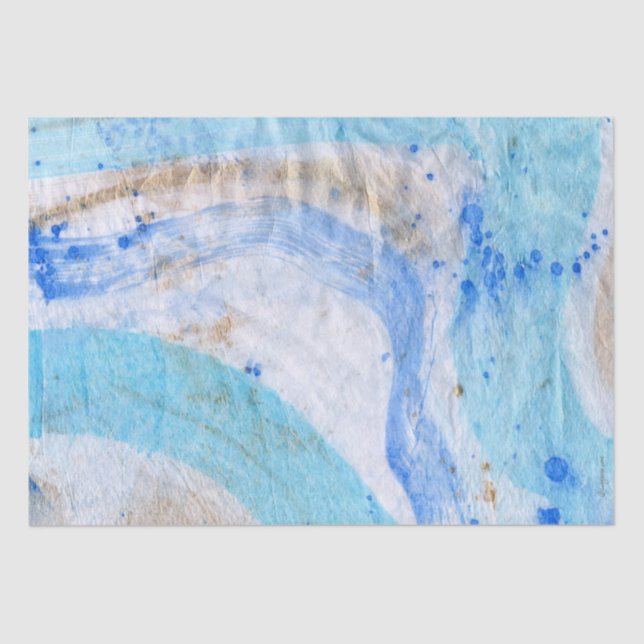 Blues 025 Abstract Watercolor Painted Tissue Paper (Front)