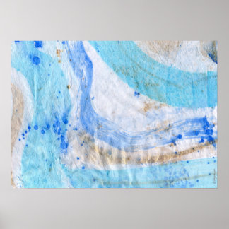 Blues 025 Abstract Watercolor Textured Paper Poster