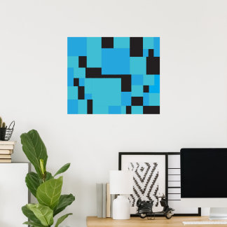 Blues and Black Abstract Art Geometric Design Poster
