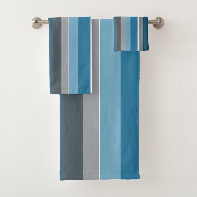 Blues and Grays Stripes Bath Towel Set (Insitu)