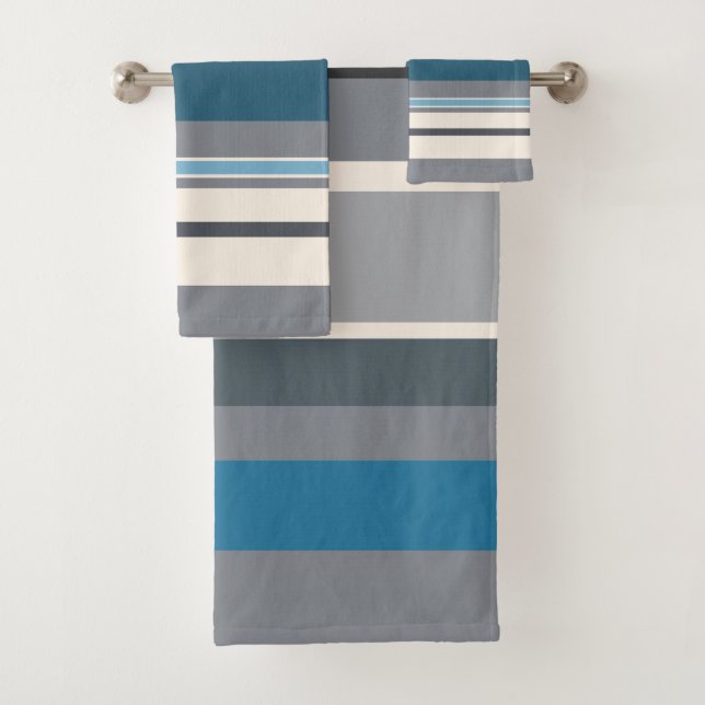 Blues and Grays Stripes   Bath Towel Set (Insitu)