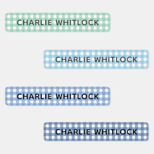 Blues and Greens Gingham Plaid Primary School Labels