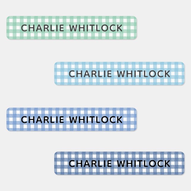 Blues and Greens Gingham Plaid Primary School Labels (Group)