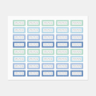 Blues and Greens Gingham Plaid Primary School Labels