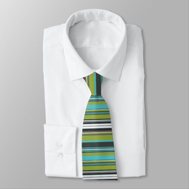 Blues and greens Stripes Neck Tie (Tied)