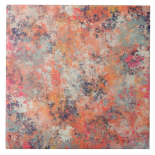 Blues and Oranges Splatters Abstract Ceramic Tile