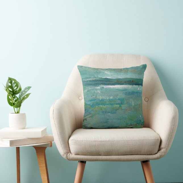 Blues And Teals Abstract Abstract Beach Coastal Throw Pillow (Chair)