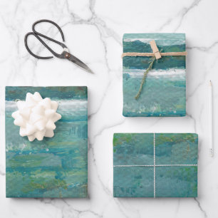 Blues And Teals Abstract Abstract Beach Coastal Wrapping Paper Sheets