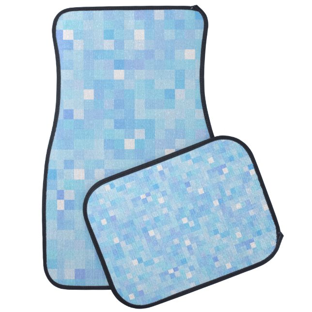 Blues and white pixel squares abstract pattern car floor mat (Set)