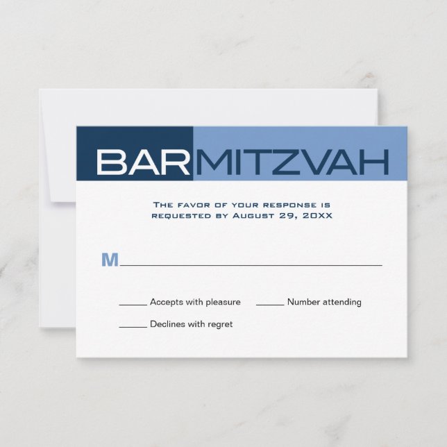Blues Block Bar Mitzvah Reply RSVP Card (Front)