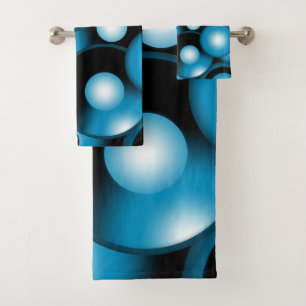 Blues Concentric Circle Orbital Abstract Art Bath Towel Set