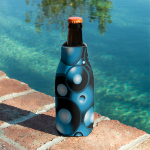 Blues Concentric Circle Orbital Abstract Art Bottle Cooler