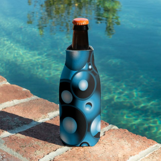 Blues Concentric Circle Orbital Abstract Art Bottle Cooler (In Situ Pool)