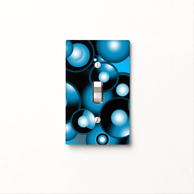 Blues Concentric Circle Orbital Abstract Art Light Switch Cover (In Situ)