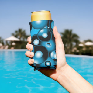 Blues Concentric Circle Orbital Abstract Art Seltzer Can Cooler