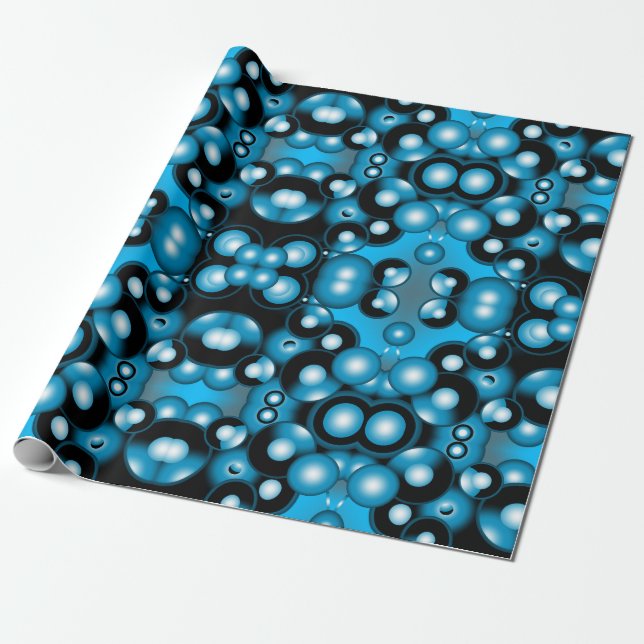 Blues Concentric Circle Orbital Abstract Art Wrapping Paper (Unrolled)