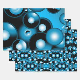 Blues Concentric Circle Orbital Abstract Art Wrapping Paper Sheets