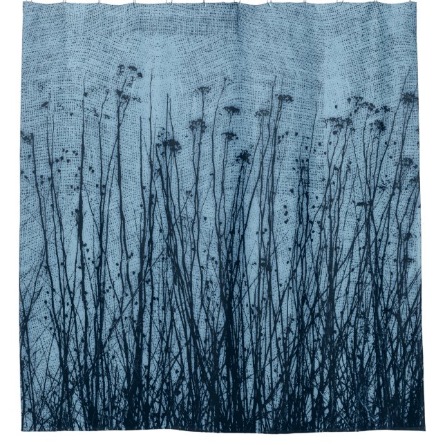 Blues Dried Plants Primitive Gingham Shower Curtain (Front)