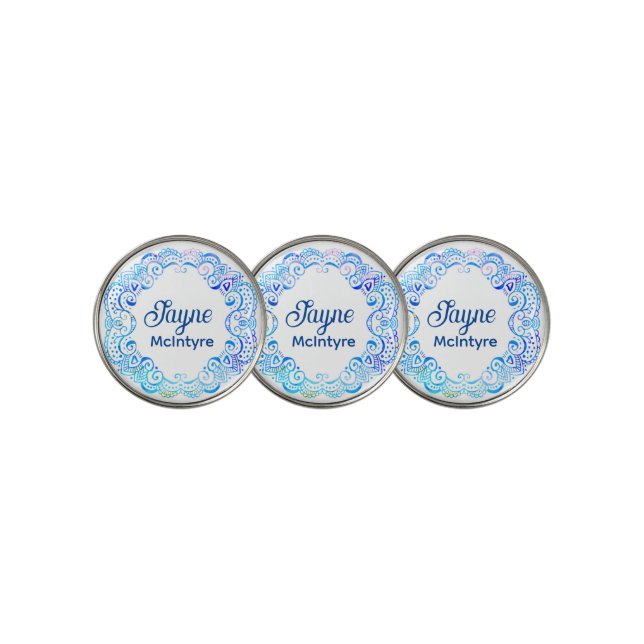 Blues Filigree Circle Tattoo Golf Ball Marker (3 Up)