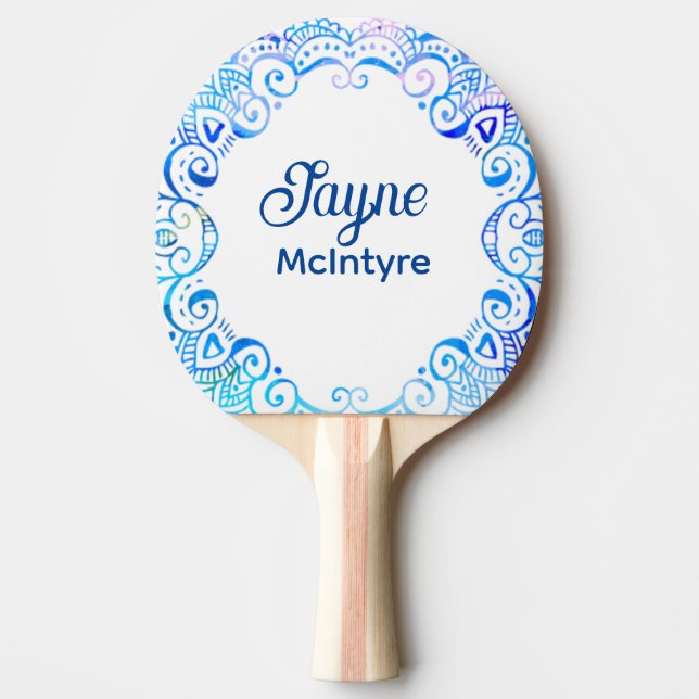 Blues Filigree Circle Tattoo  Ping Pong Paddle (Front)