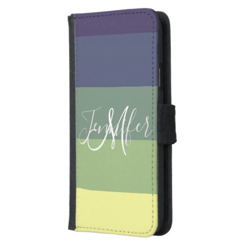 Blues  Greens Color Block Stripe Samsung Galaxy S5 Wallet Case