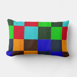 Blues Greens Multi Colored Mosaic Checks Pattern, Lumbar Pillow