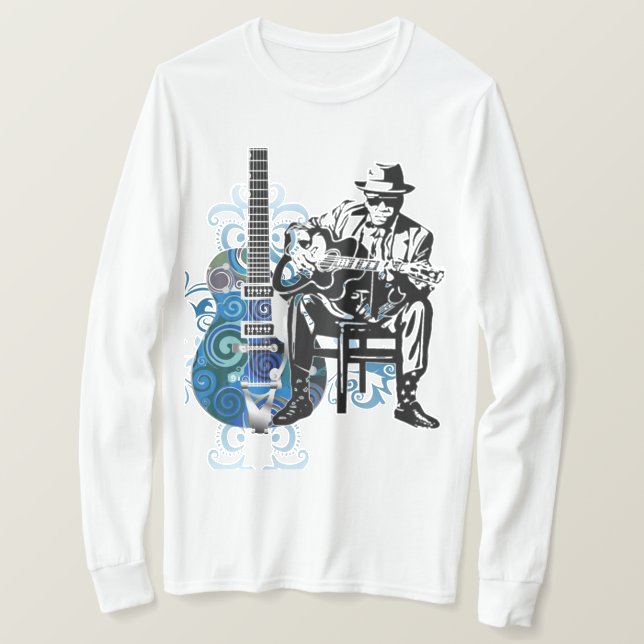 blues guitar man music tshirt long sleeves (Design Front)